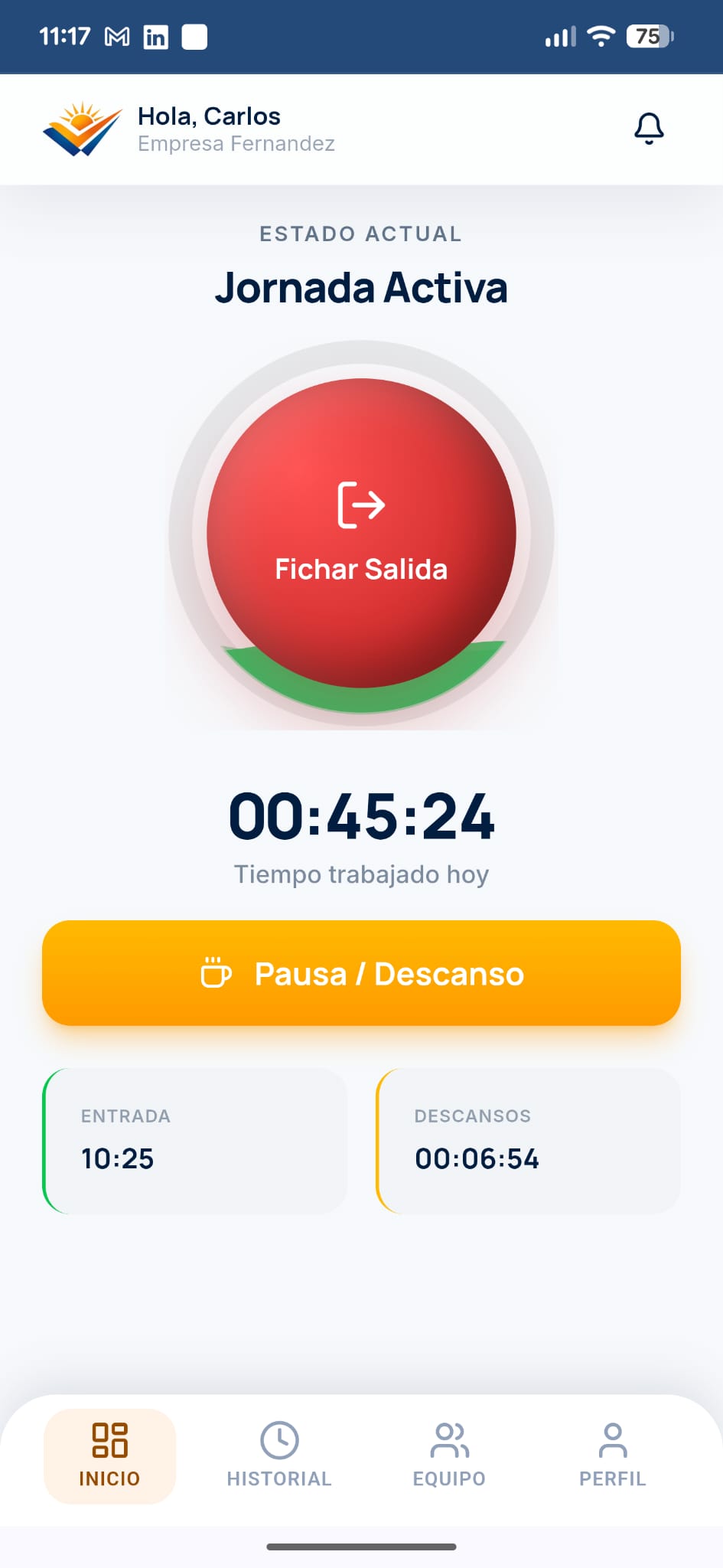 OraPro — fichaje en un toque